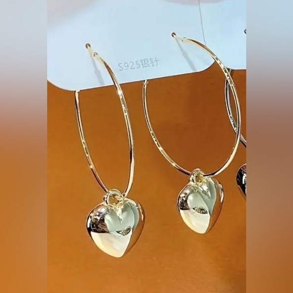 Big Jewelry Co Jewelry - BOUTIQUE Gold Silver Heart Drop Hoop Earrings